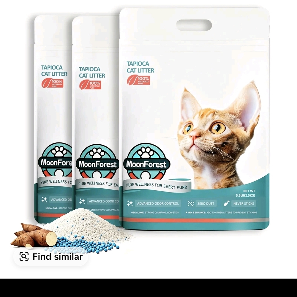 MoonForest Tapioca Cat Litter - White & Teal Packaging 3 Bags Of 5.5 Oz Each